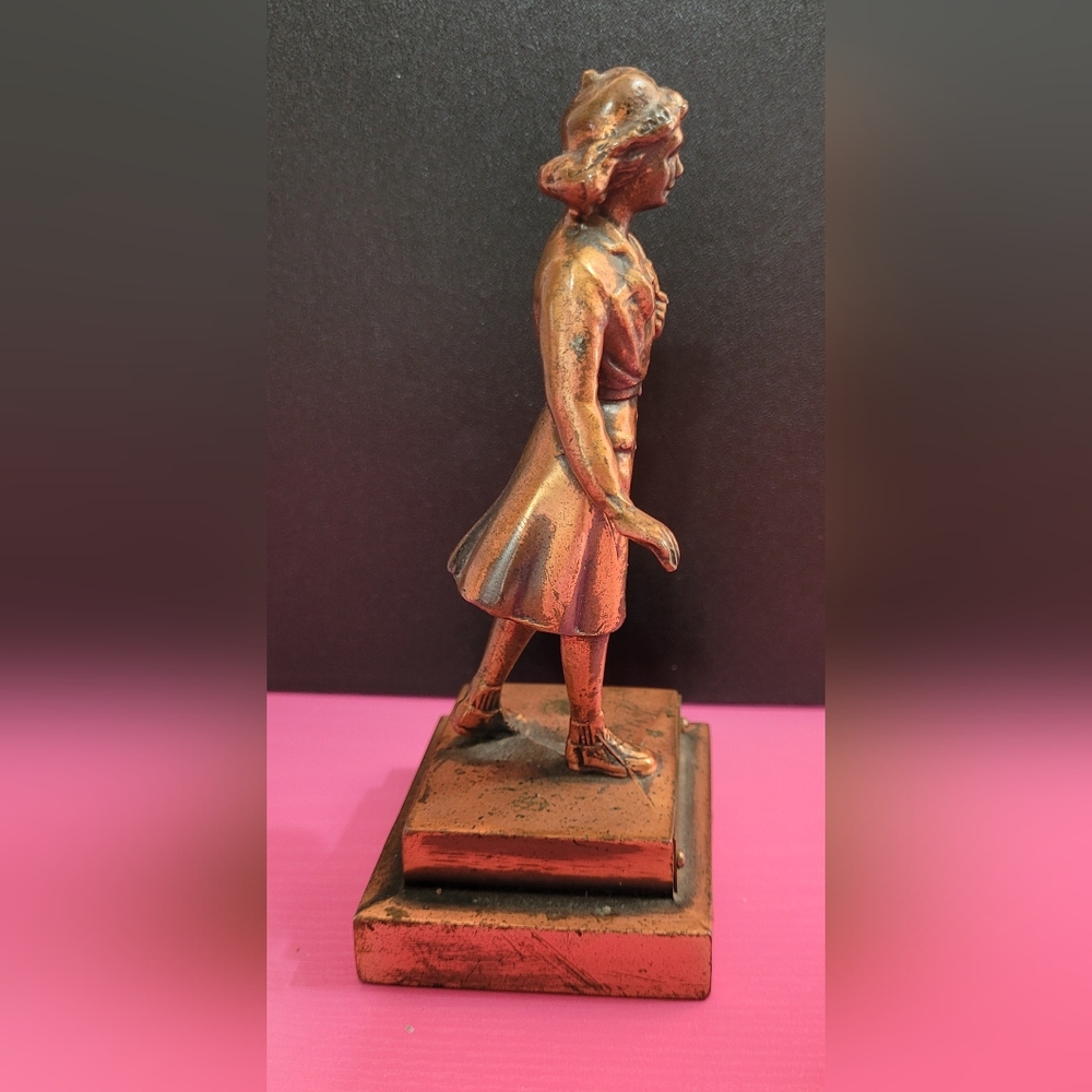 VTG Marjorie Daingerfield Girl Scouts USA Bronze Statue Trophy Figurine 1050's - Picture 3 of 5